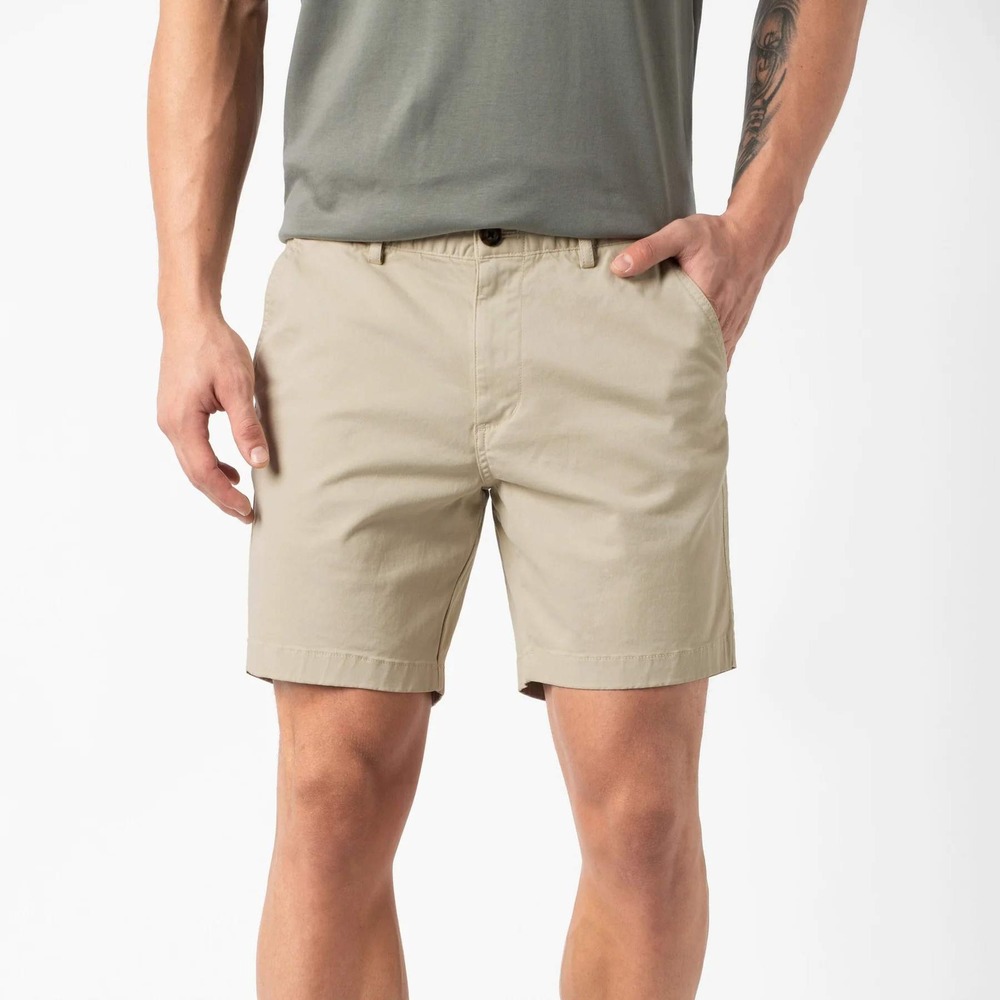 BEARBOTTOM Stretch Chino Shorts Khaki Tan Elastic Waist 7" Inseam Sz Large